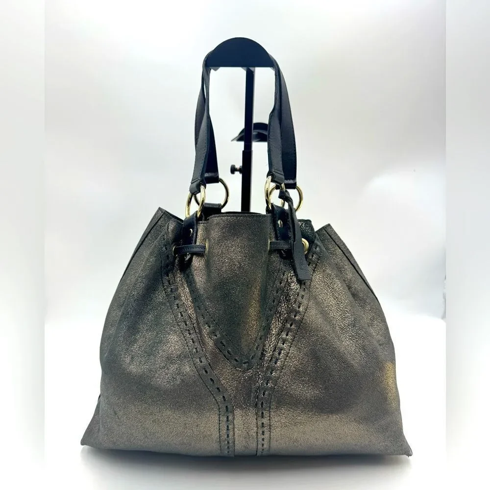 Auth YVES SAINT LAURENT Reversible 
Bronze/Black Leather Double Sac Y Tote Bag - Picture 2 of 16